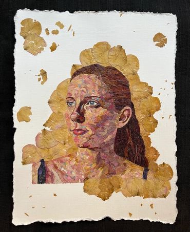 dried flower art floral mosaics mixed media portraiture figurative woman commission female wedding 