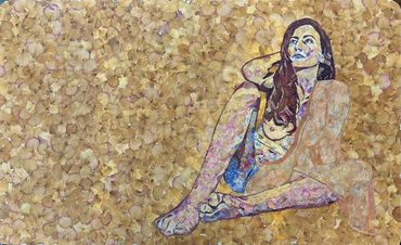dried flower art floral mosaics mixed media portraiture figurative woman large-scale nude female 