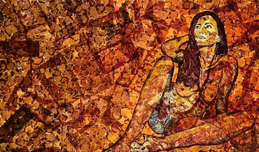 dried flower art floral mosaics goddess mixed media portraiture figurative woman nude female backlit