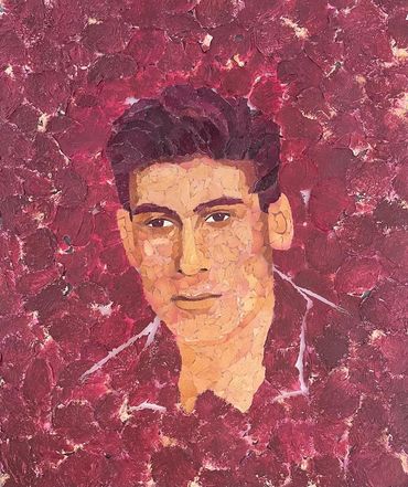 dried flower art floral mosaics old photo mixed media portraiture male figurative commission 50s 