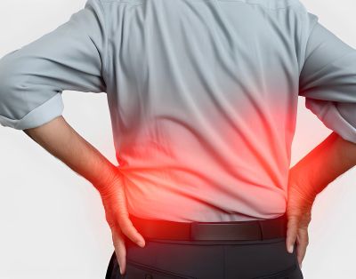 Person holding lower back, indicating pain or discomfort.