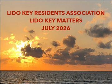 Sunset over ocean with Lido Key Residents Association text.