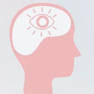 Silhouette of a head with an eye symbol inside the brain area.