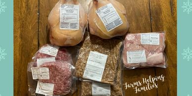 farm fresh meat bundle with whole chicken, sausage, pork chops, ground beef