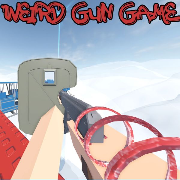 First-person shooter game with a unique gun and red rings.