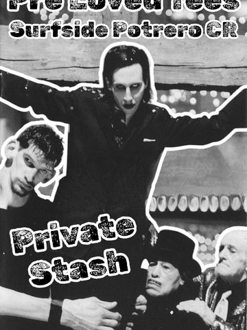 Black and white punk band poster with three men and bold text.