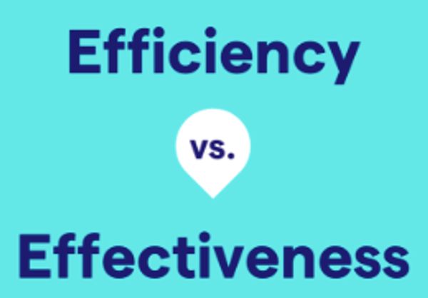 Efficiency vs. Effectiveness text on a blue background.