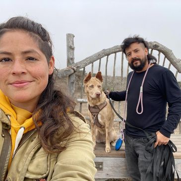 Brother and sister dog trainers with their dog