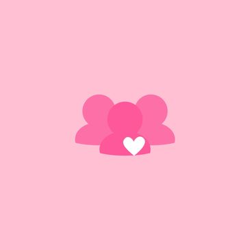 Three pink silhouettes with a white heart on the front figure against a pink background.