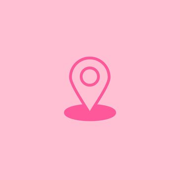 Pink location pin icon on a light pink background.