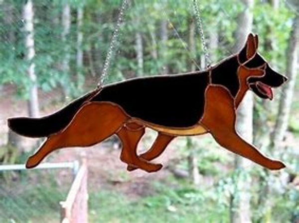 Example of a Private Commission done by Vetrate Art Showing a German Shepard Dog GSD