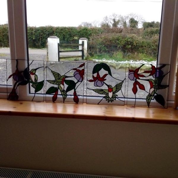 Example of a Private Commission done by Vetrate Art Showing multiple Humming Birds