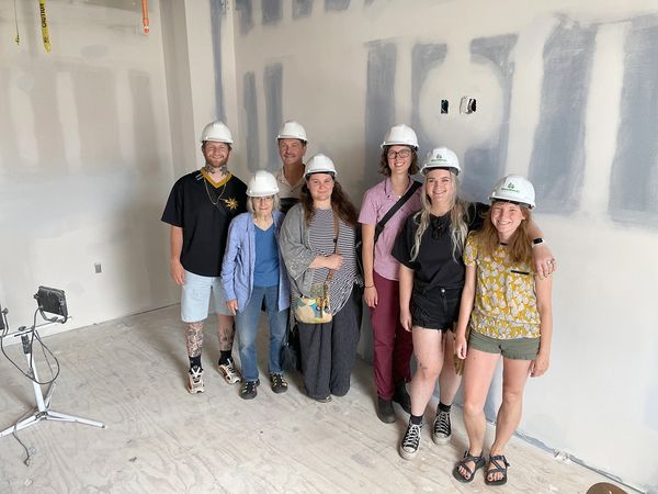 The author with a group of artists during the renovation of the Tygart Hotel in Elkins, WV. Each art