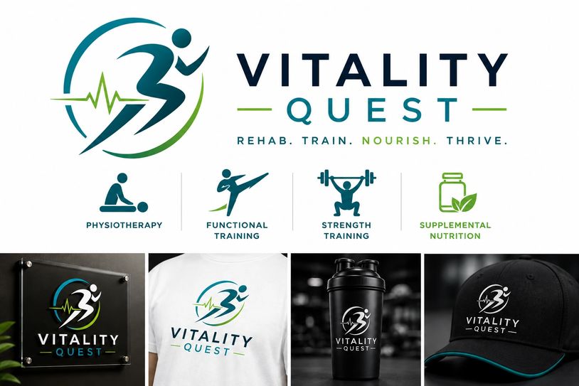 Vitality Quest logo and branding for health and fitness services.