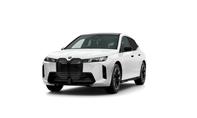 White BMW SUV with a large black grille and sleek design.