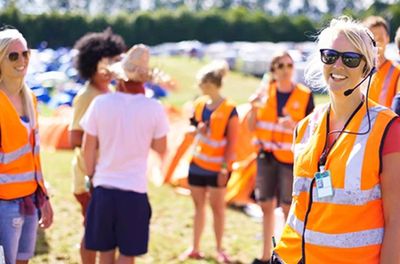 Friendly security staff at an outdoor festival