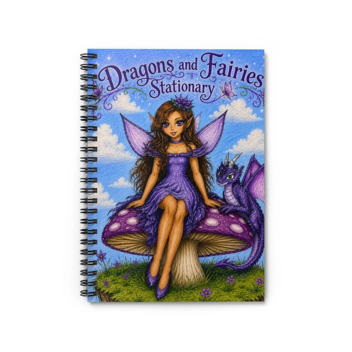 Fairy with Dragon sitting on a Mushroom.