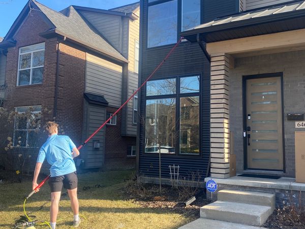 Window cleaning in progress