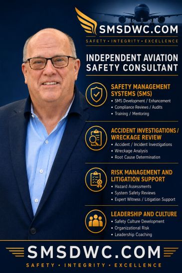 Independent aviation safety consultant offering SMS development and accident investigations.