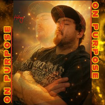 Man with crossed arms in a glowing, double-exposure portrait titled 'On Purpose'.