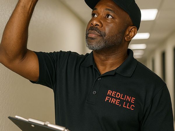 RedLine Fire inspector conducting a commercial fire and life safety inspection in Metro Atlanta