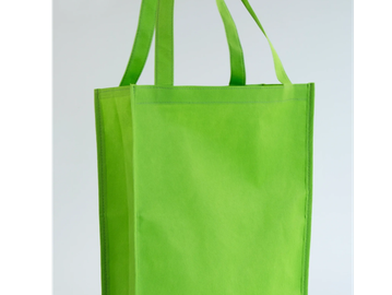 Bright green reusable tote bag with handles.