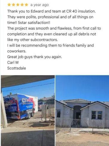 Positive customer review for CR 40 insulation with project photos.