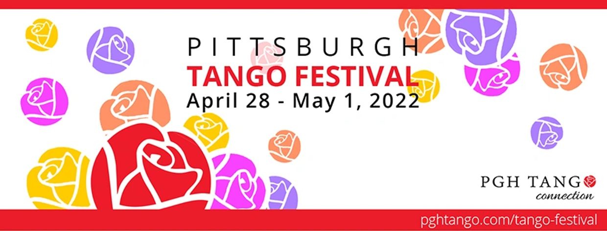 Pittsburgh Tango Festival April 28-May 1, 2022 with colorful rose designs.