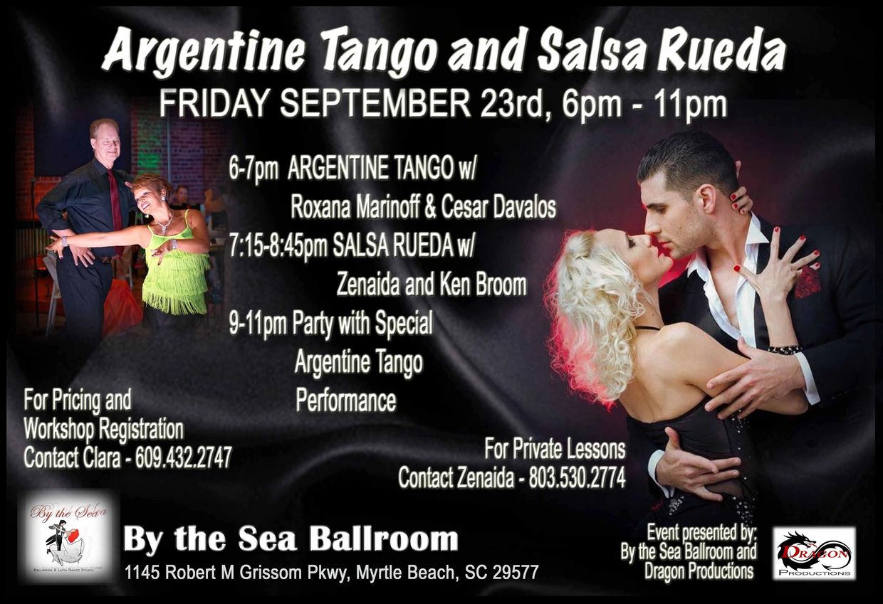 Dance event featuring Argentine Tango and Salsa Rueda on September 23rd at By the Sea Ballroom.