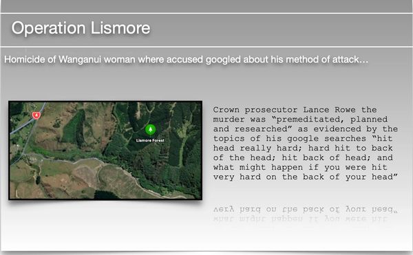 Homicide
Google search
High court
Internet history
Device triage
