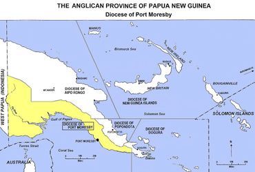 Map showing Anglican dioceses in Papua New Guinea and nearby islands.