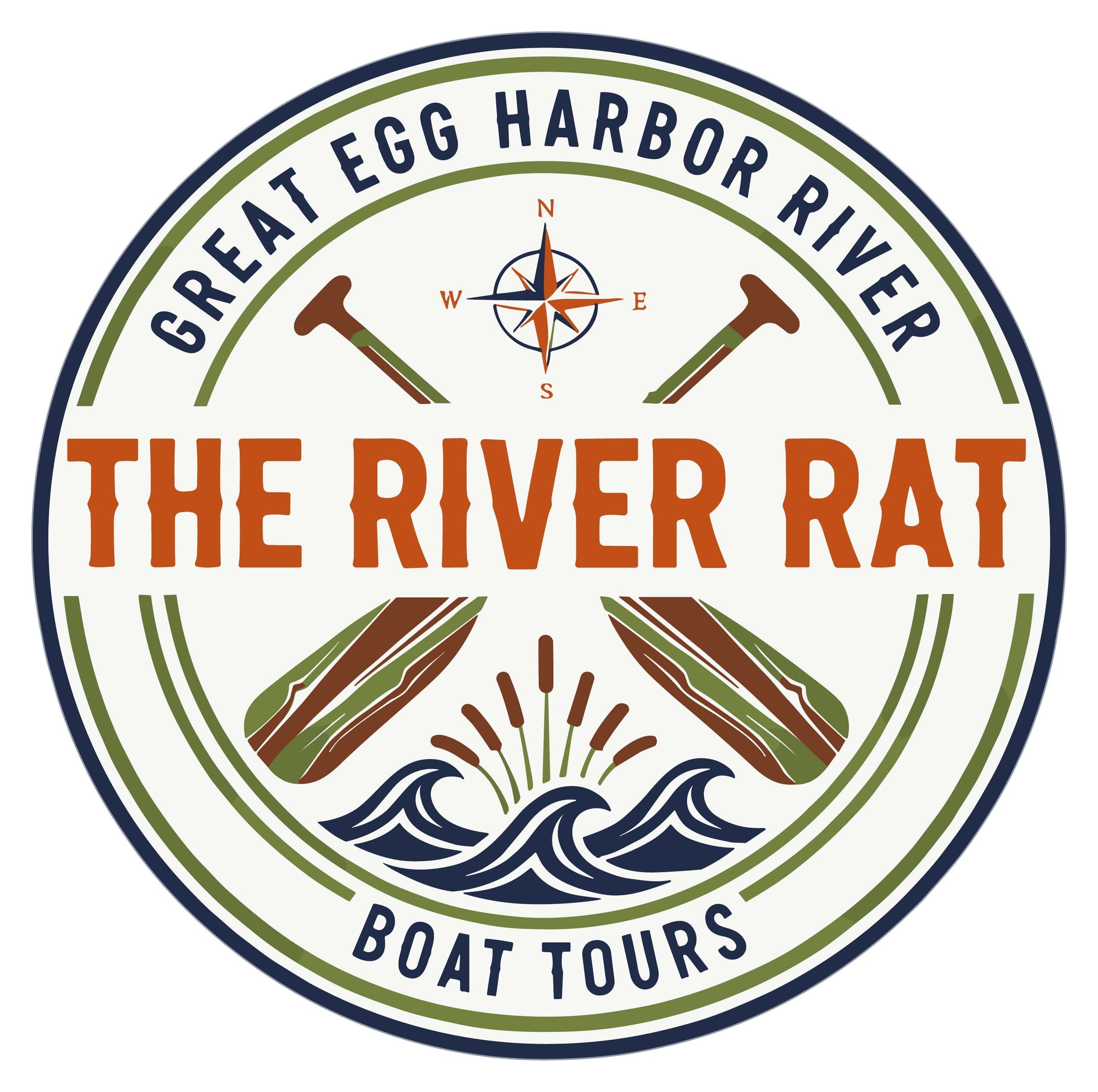 Logo for The River Rat boat tours at Great Egg Harbor River.