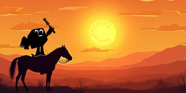 Yellow box character standing on a horse with his wand raised, symbolizing strategic beginnings.