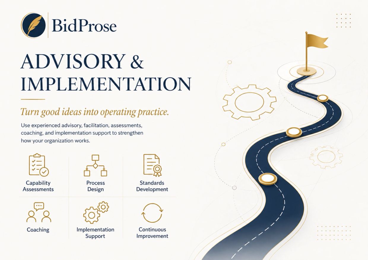 Advisory and implementation services by BidProse to improve organizational operations.