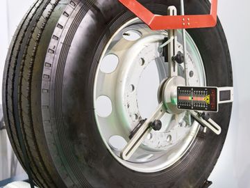 Checking the tires. Tech 7 Auto Repair, Saskatoon, sells a variety of makes of tires.