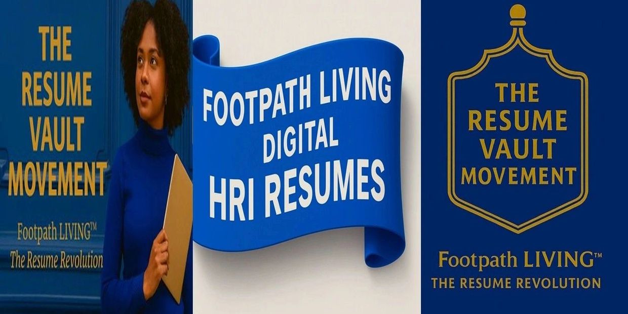 Woman holding a folder near signage about The Resume Vault Movement by Footpath LIVING.