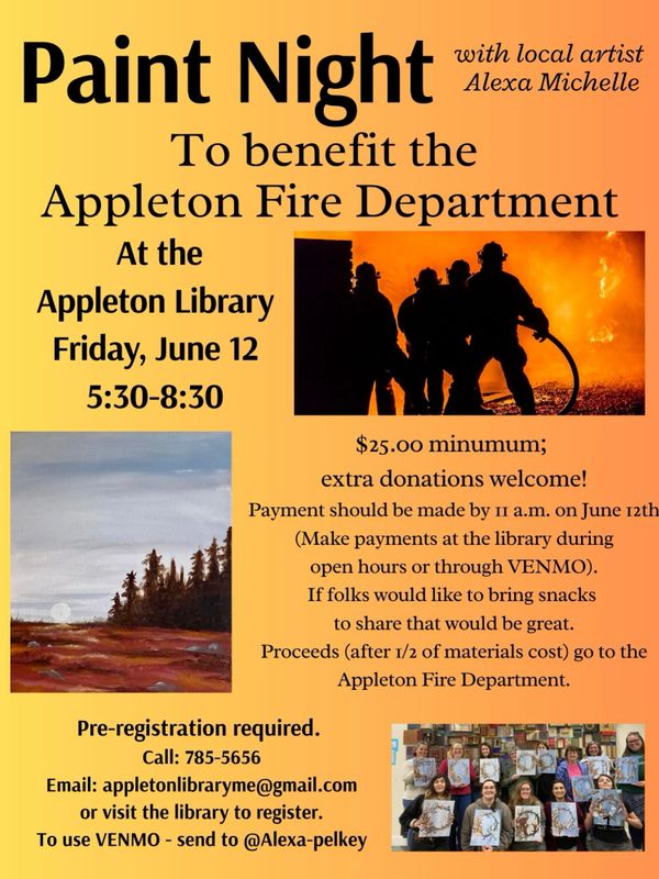 Charity paint night event benefiting Appleton Fire Department at Appleton Library on June 12.