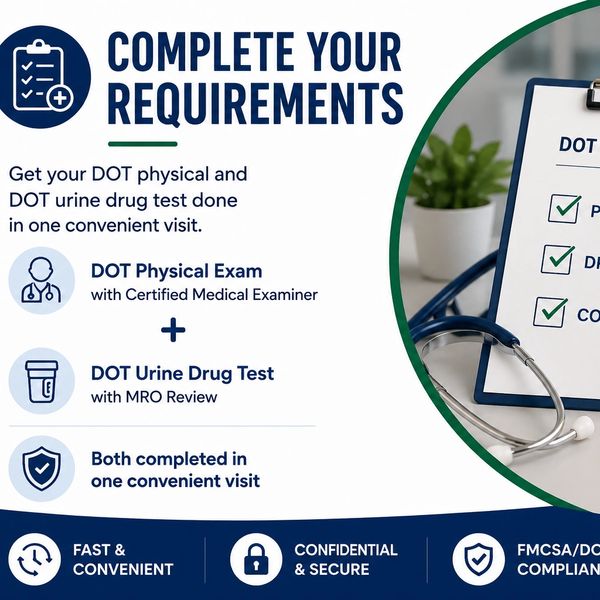 DOT physical exam and DOT urine drug test available in one convenient visit in Baldwin, NY, includin