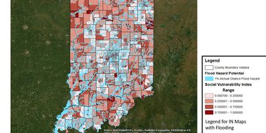 Indiana Social Vulnerability Index and 100-year flood levels