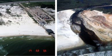 USGS pre- (left) and post- (right) Hurricane Ivan (2004) aerial photographs at Gulf Shores, Alabama