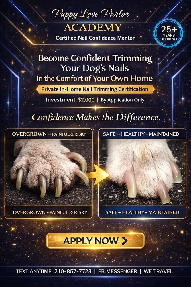 Puppy Love Parlor Academy Certified Nail Confidence Mentorship. Private in-home Certification.