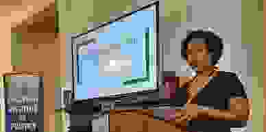 Kimberly Peeler-Allen speaking at the Eagleton Institute of Politics at Rutgers University.