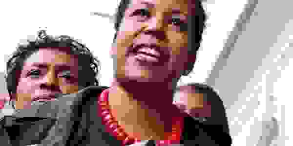 Kimberly Peeler-Allen speaking at a press conference