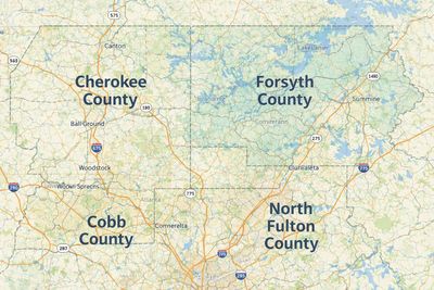 Map of Paragon Painting service areas in North Atlanta.