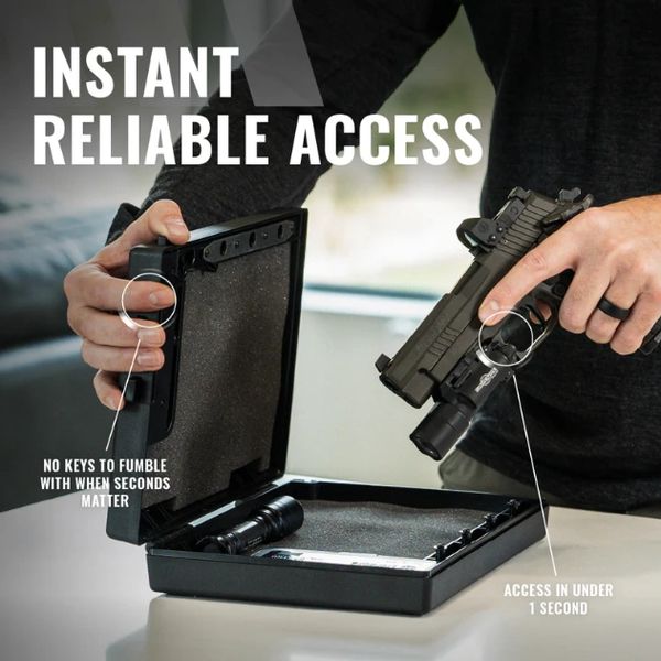 Instant reliable access to a gun safe without keys.