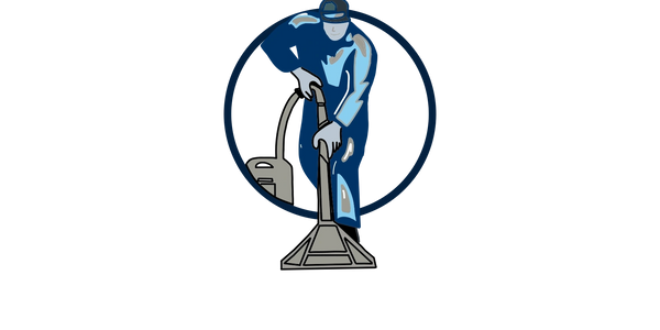 Illustration of a person vacuuming inside a blue circle.
