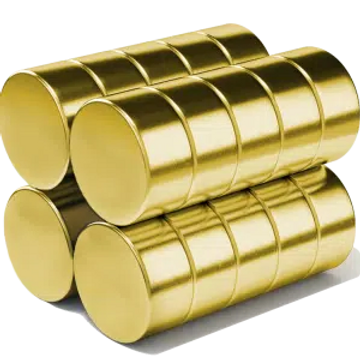 Stack of shiny gold cylindrical bars arranged in two layers.
