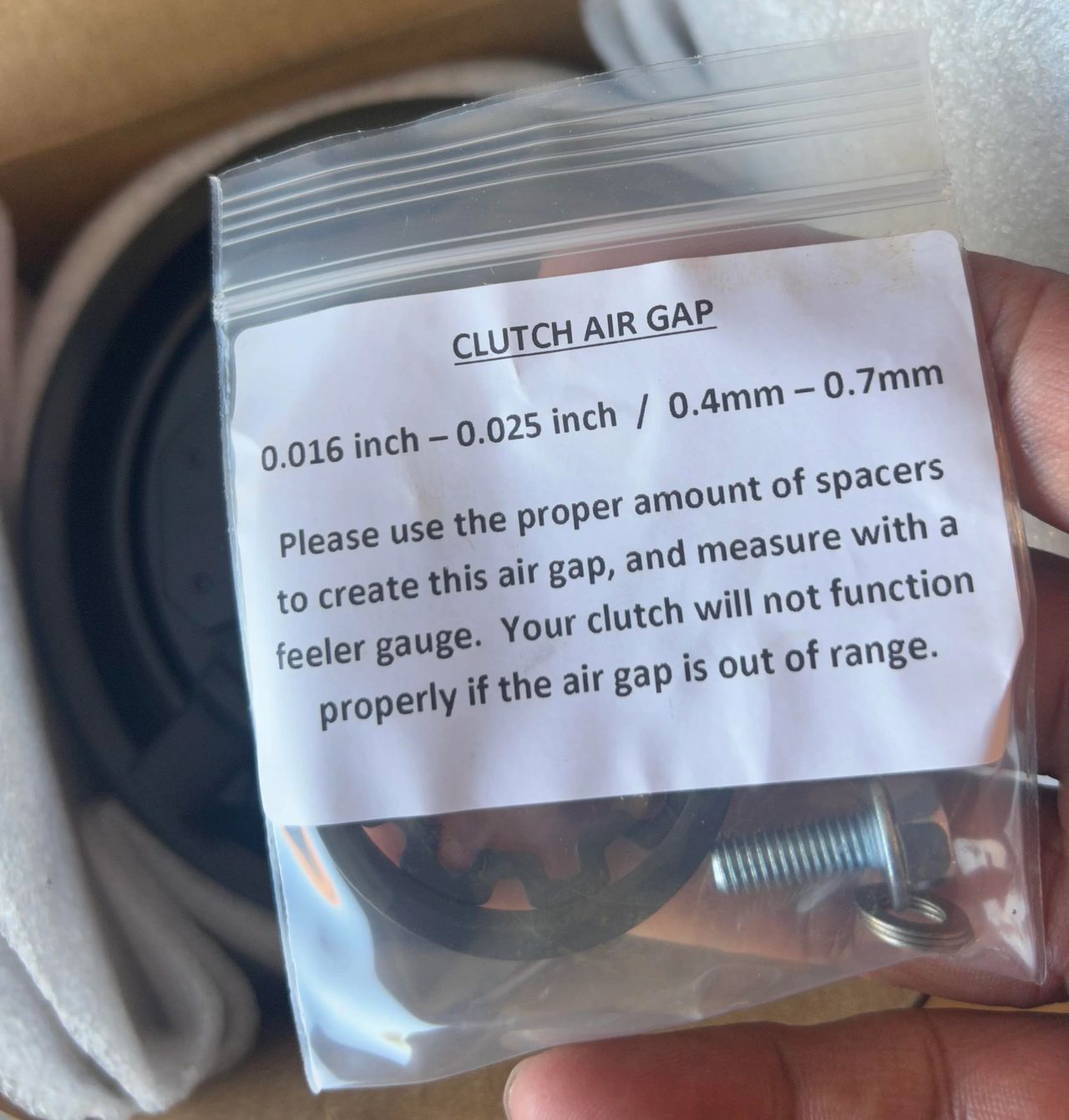 Clutch gap spec is .016 to .025 inches or .4mm to .7mm