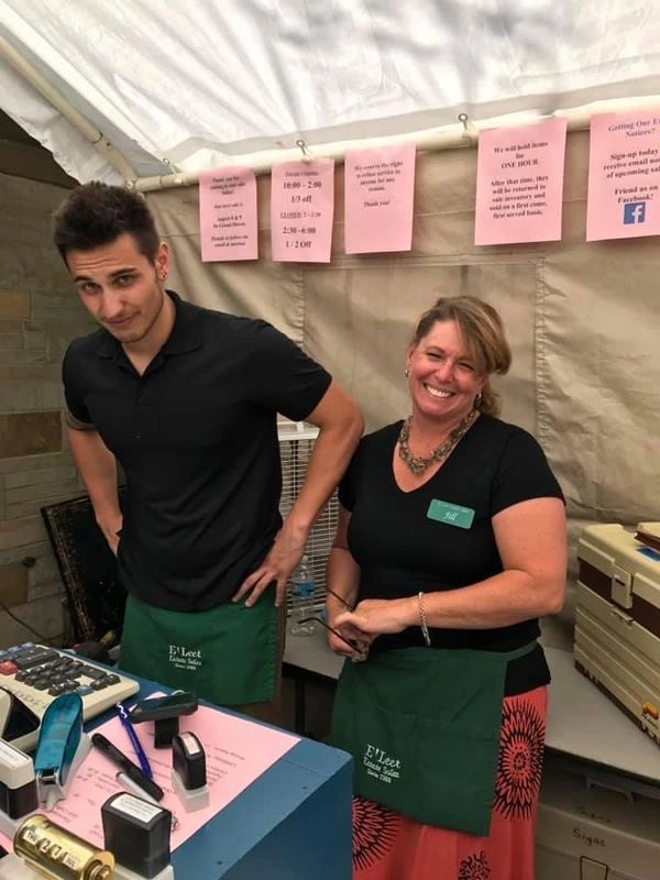 Jill Rosenberg and Filip take a short break during the huge antique sale we had in Grand Rapids, MI 