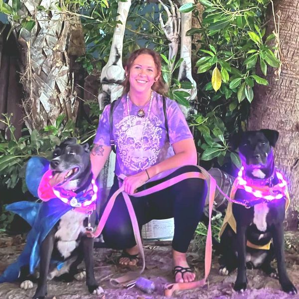 Toni on Halloween 2024 with her dogs - Ruff To Regal K9 Dog Training - Positive Reinforcement Dog Tr